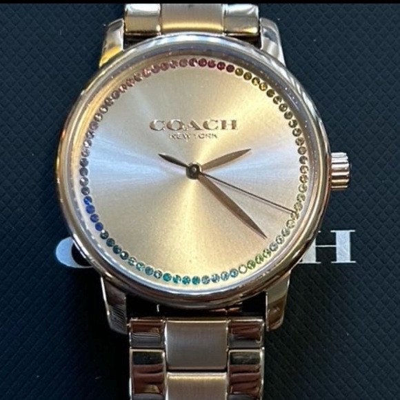Coach Grand RoseGold Tone Watch With 36mm Face With Row of Multicolored Crystals - Picture 1 of 7